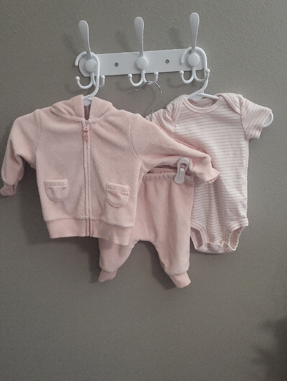 Carter's Soft Pink 3-Piece Hoodie, Pants & Striped Bodysuit Set
